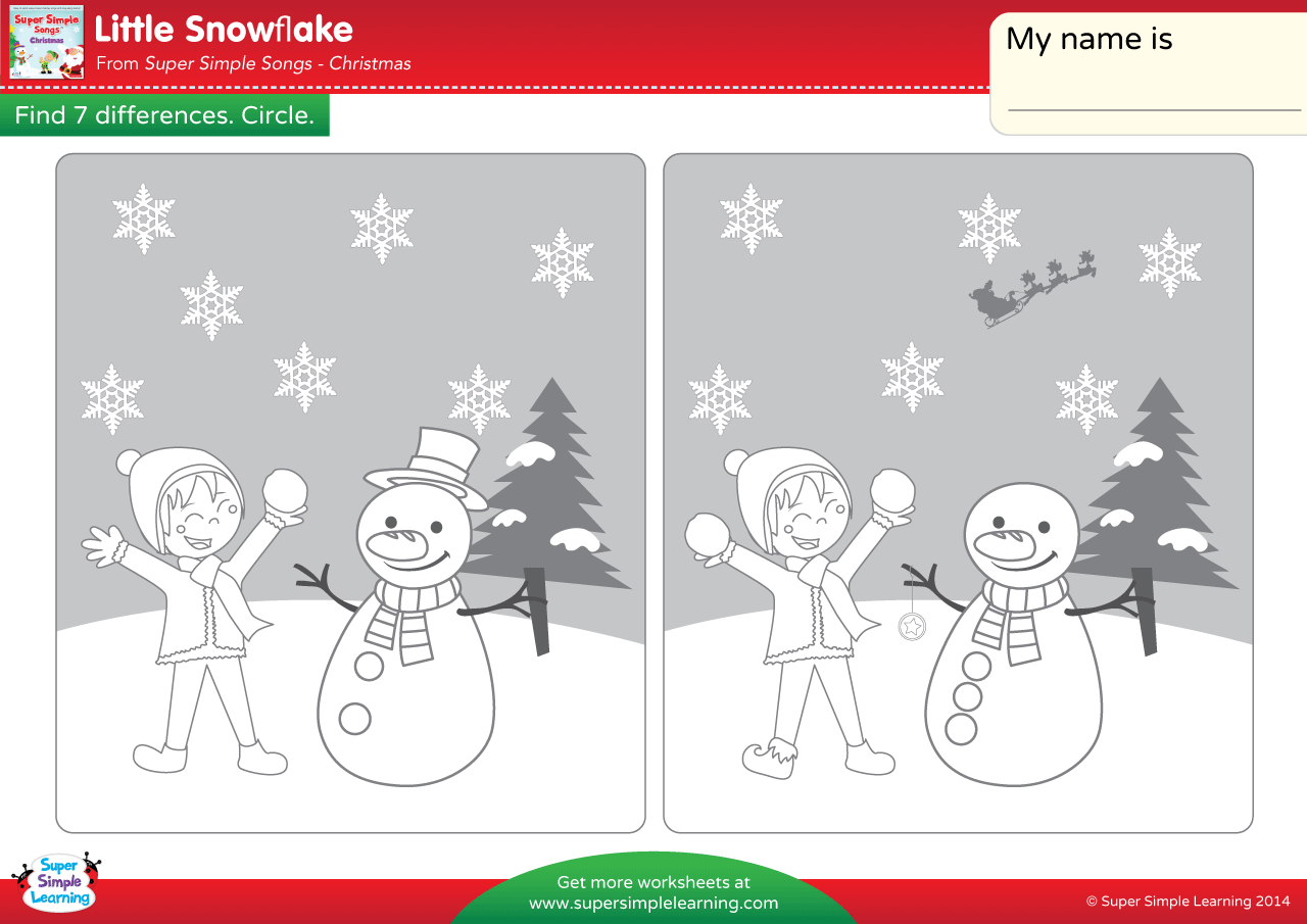 little snowflake worksheet - find the differences - super simple